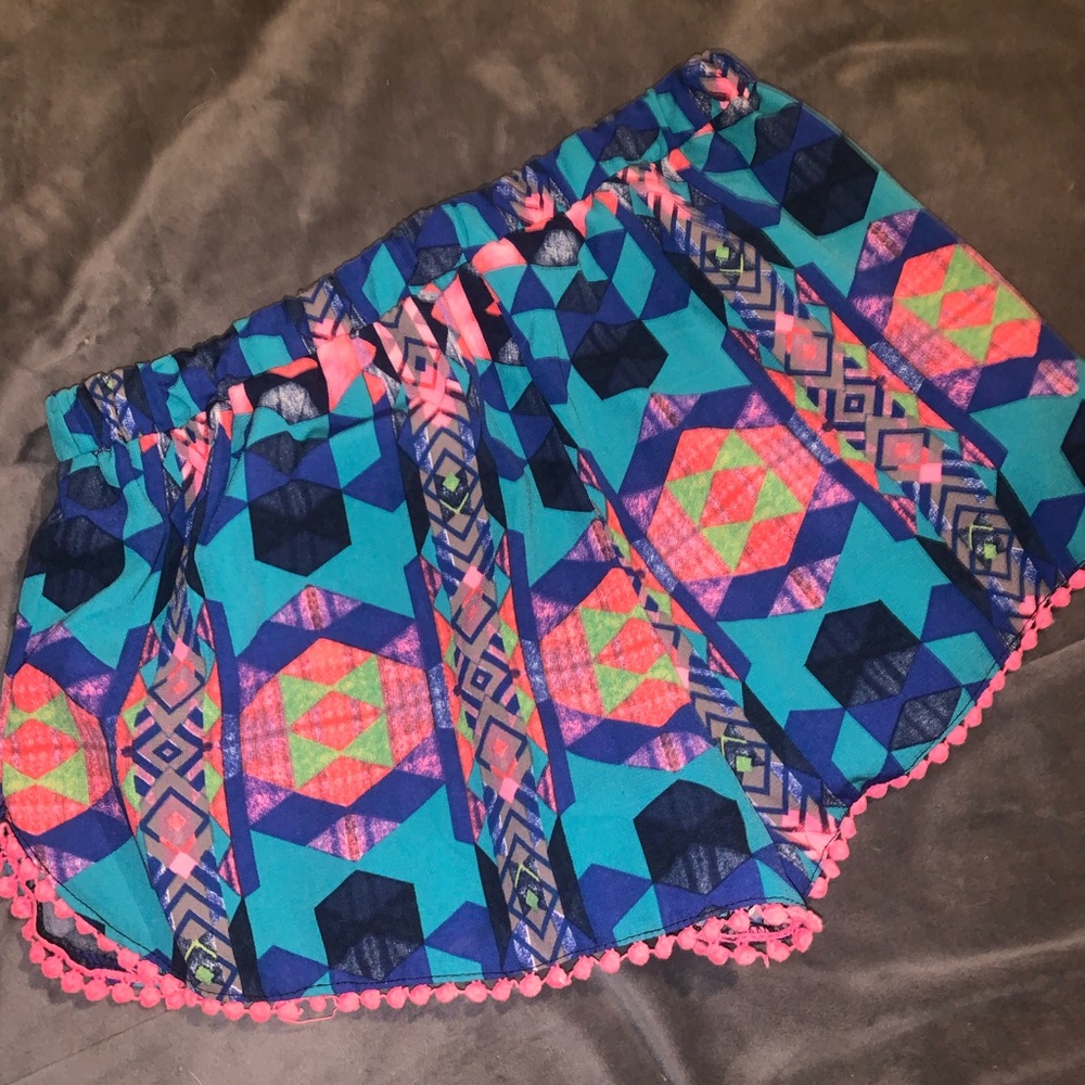 Geometric Blue and Pink Women's Athletic Shorts